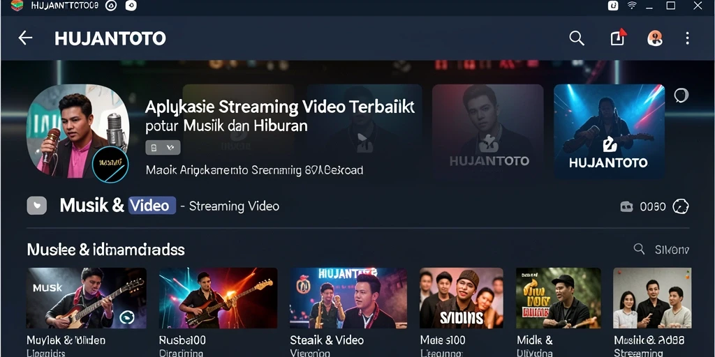 Screenshot antarmuka aplikasi HUJANTOTO menampilkan kategori Streaming Video yang beragam.