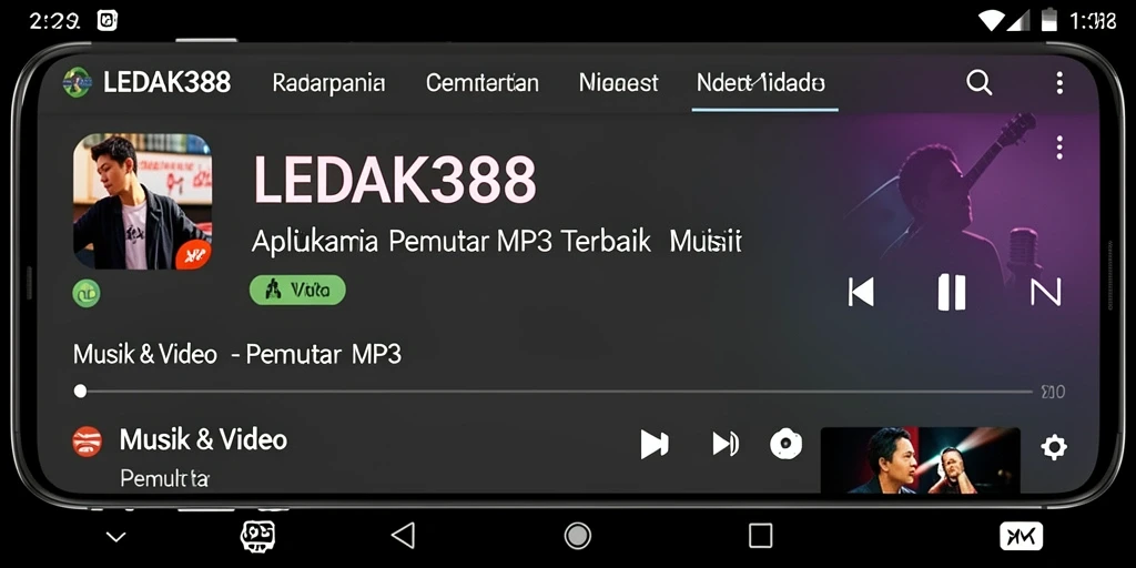 Tampilan antarmuka pengguna LEDAK388 Pemutar MP3 yang sederhana dan menarik.