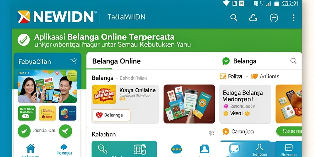 Tampilan antarmuka aplikasi NEWIDN dengan navigasi mudah dan produk beragam.