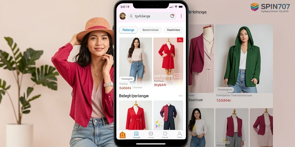 Tampilan antarmuka aplikasi SPIN707 yang user-friendly untuk belanja fashion.